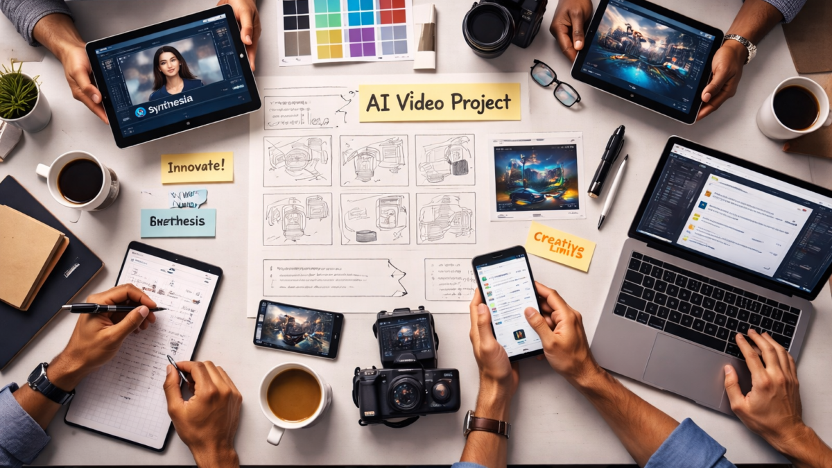 product - Proflinks Media and Technology Creative team using AI tools to develop an AI video project with digital design concepts and storyboards